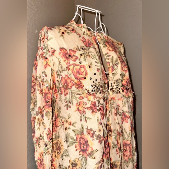 Free People Bali Golden Shimmer Dress Vintage Floral Printed Mini - Picture 10 of 14